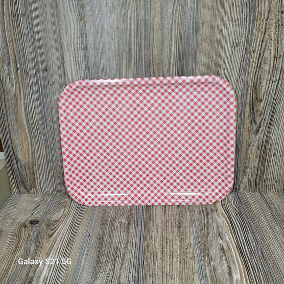 Vintage Gingham Check Tray, Red White Checked, Lap TV Tray, Country Decor - Picture 1 of 4